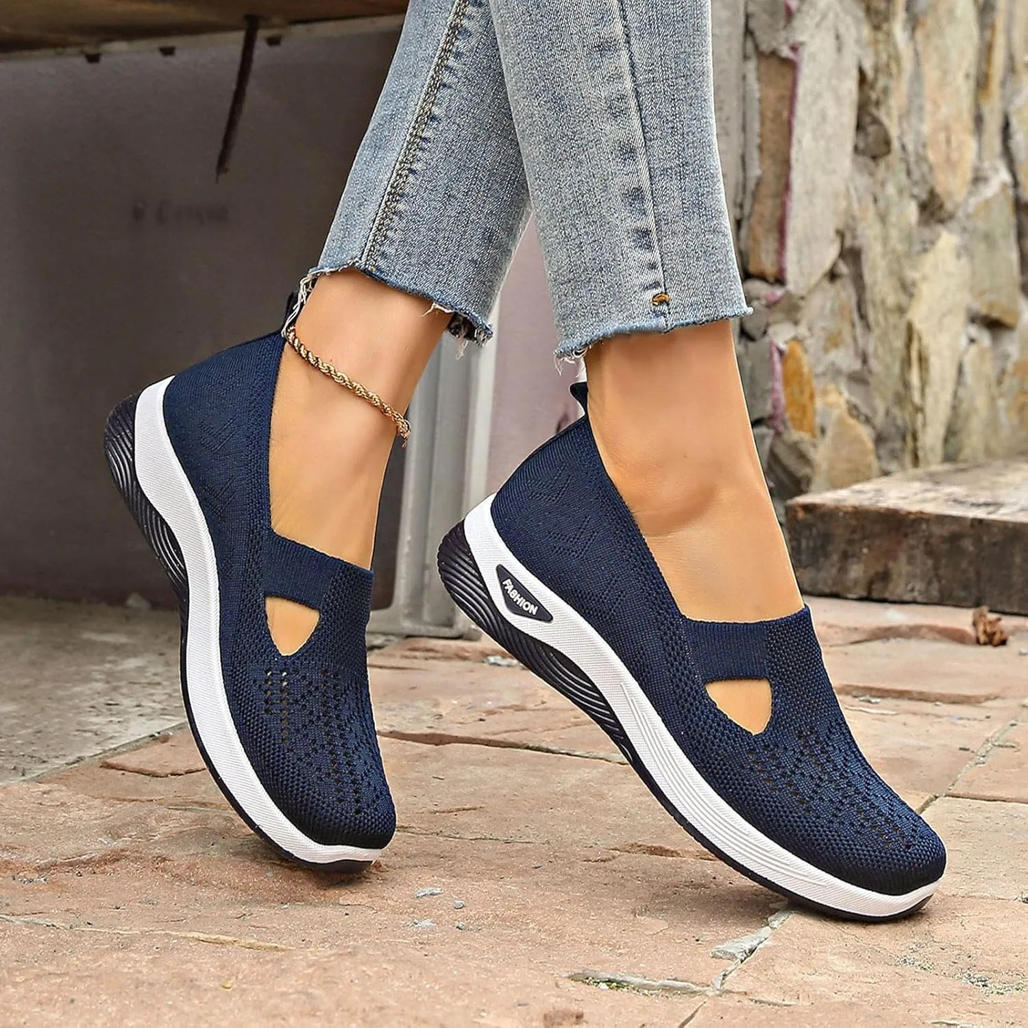 Women Footwear Orthopedic Sneakers Arch Support Walking Shoes Woven Breathable Running Shoes Sole Shoes Cloud Slide