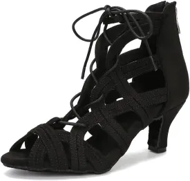 Womens Ballroom Dance Boots Salsa Latin Social Beginner Practice Dancing Shoes 2 1/2 inches Heels S22