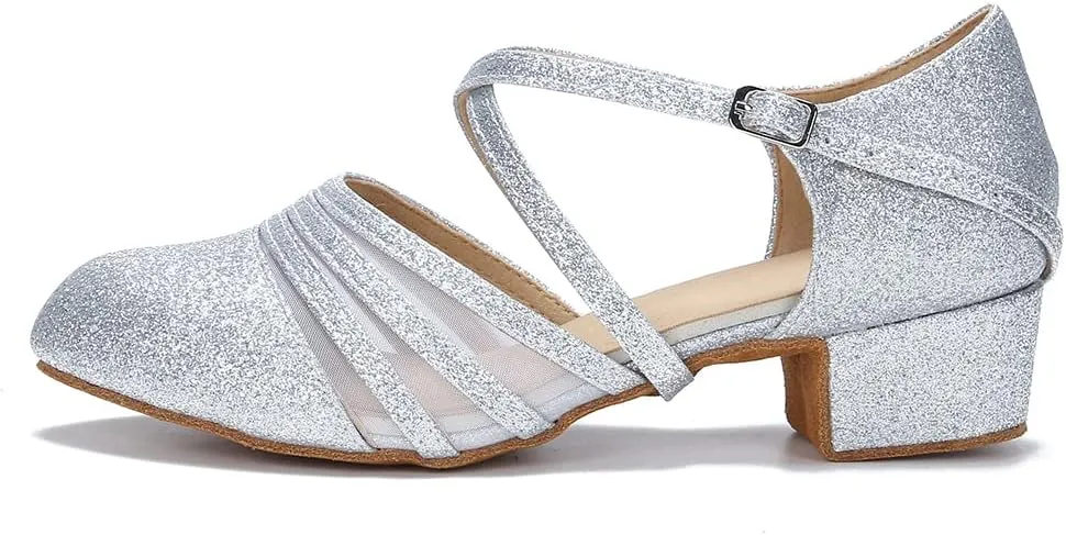 Womens Ballroom Dance Shoes for Social Beginner Salsa Latin Closed Toe Dancing Shoes 1 1/2 inches Heels S13
