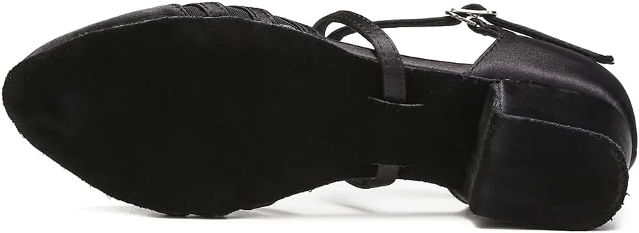 Womens Ballroom Dance Shoes for Social Beginner Salsa Latin Closed Toe Dancing Shoes 1 1/2 inches Heels S13