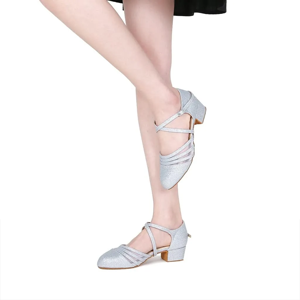 Womens Ballroom Dance Shoes for Social Beginner Salsa Latin Closed Toe Dancing Shoes 1 1/2 inches Heels S13
