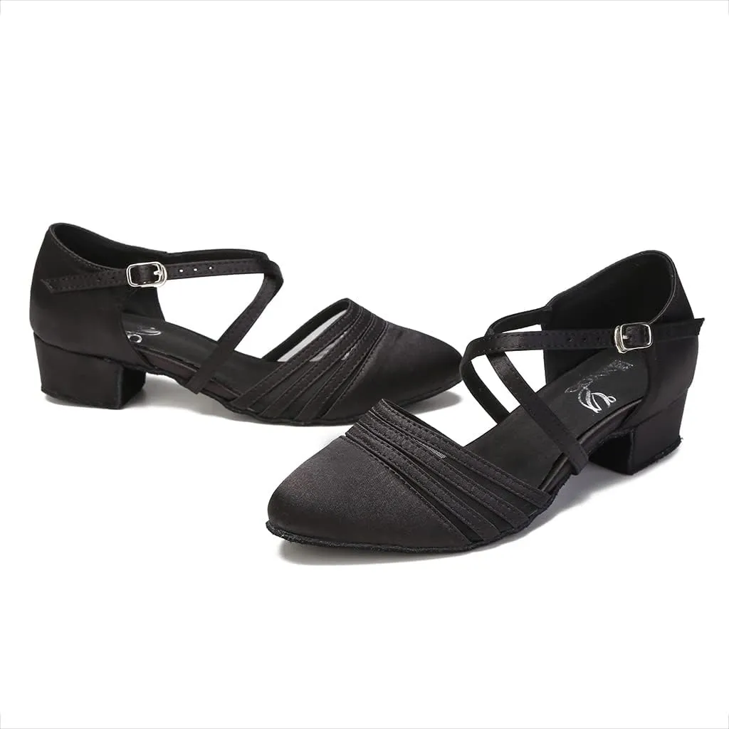 Womens Ballroom Dance Shoes for Social Beginner Salsa Latin Closed Toe Dancing Shoes 1 1/2 inches Heels S13