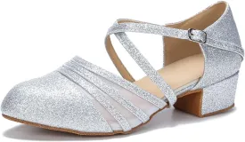 Womens Ballroom Dance Shoes for Social Beginner Salsa Latin Closed Toe Dancing Shoes 1 1/2 inches Heels S13