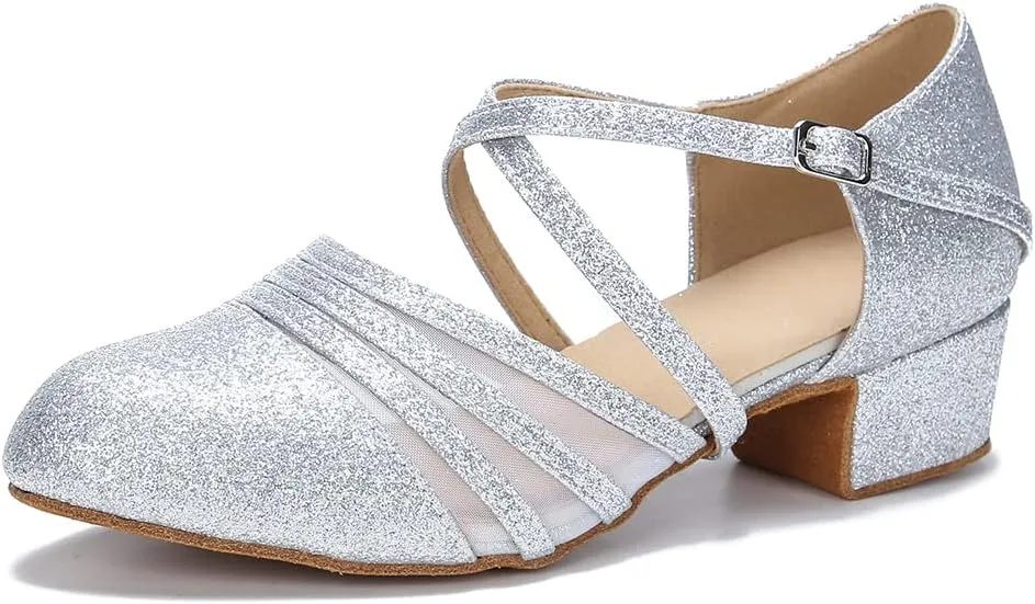 Womens Ballroom Dance Shoes for Social Beginner Salsa Latin Closed Toe Dancing Shoes 1 1/2 inches Heels S13