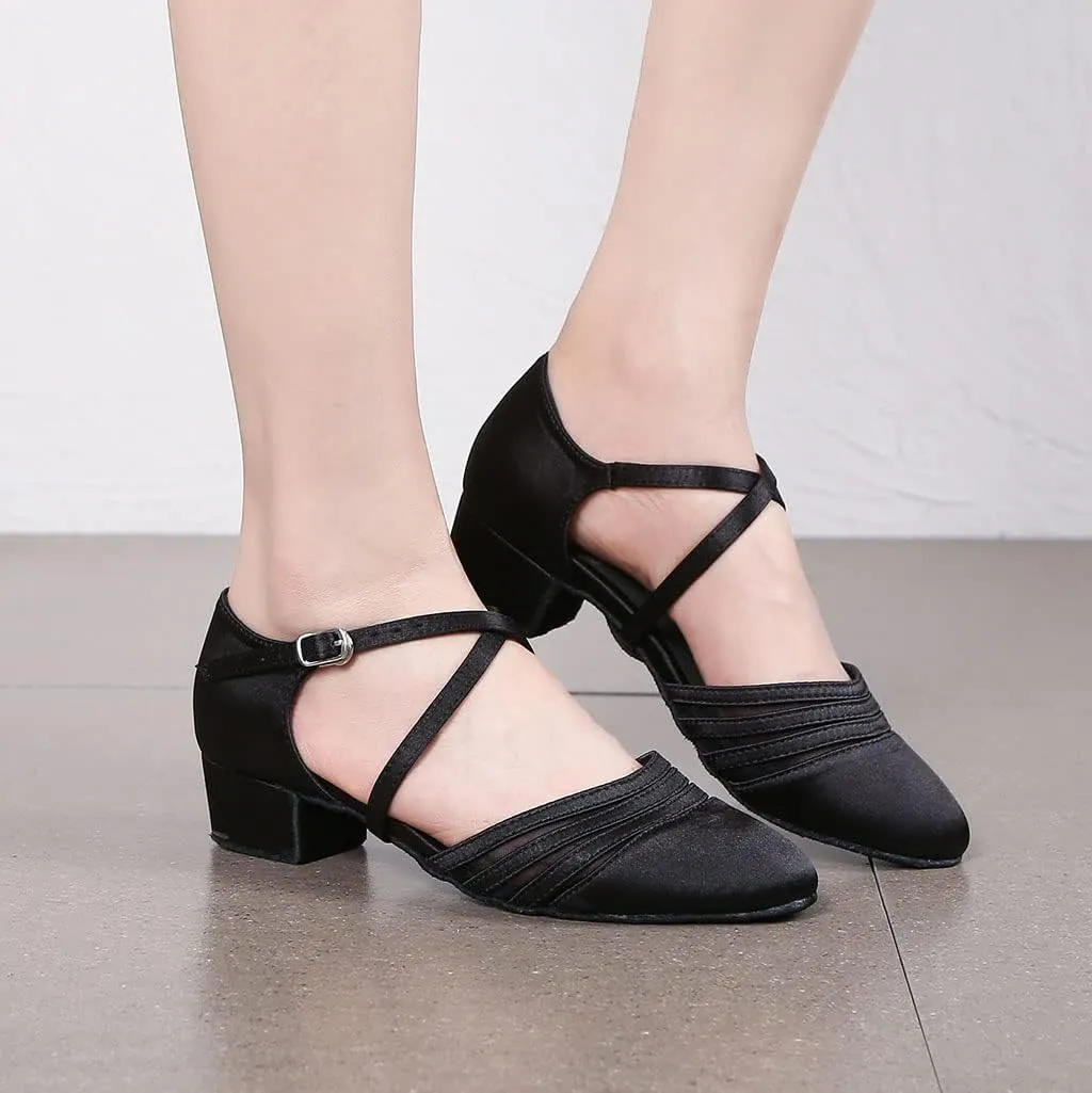 Womens Ballroom Dance Shoes for Social Beginner Salsa Latin Closed Toe Dancing Shoes 1 1/2 inches Heels S13