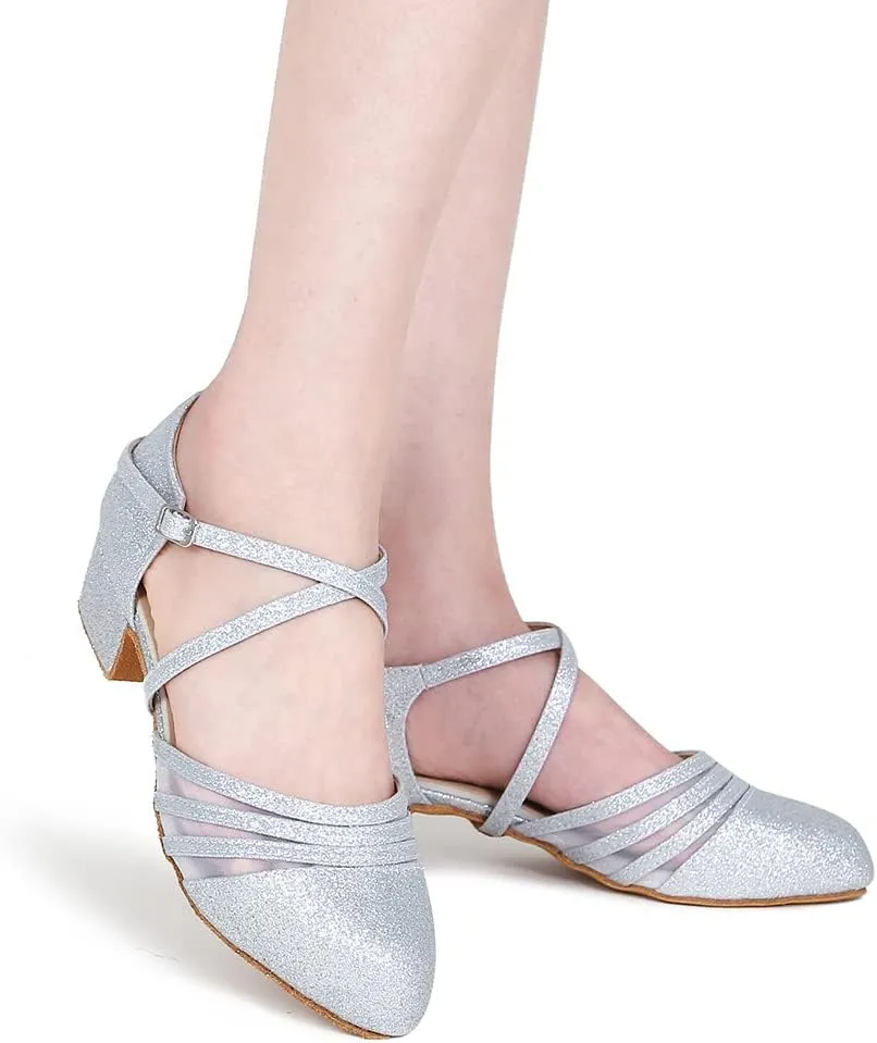 Womens Ballroom Dance Shoes for Social Beginner Salsa Latin Closed Toe Dancing Shoes 1 1/2 inches Heels S13