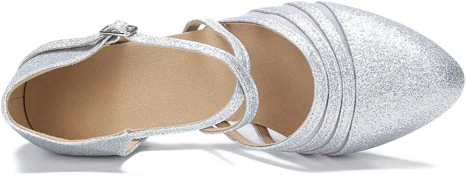 Womens Ballroom Dance Shoes for Social Beginner Salsa Latin Closed Toe Dancing Shoes 1 1/2 inches Heels S13