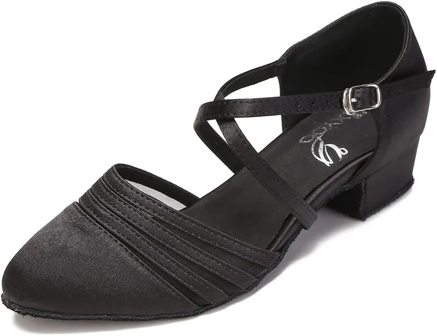 Womens Ballroom Dance Shoes for Social Beginner Salsa Latin Closed Toe Dancing Shoes 1 1/2 inches Heels S13
