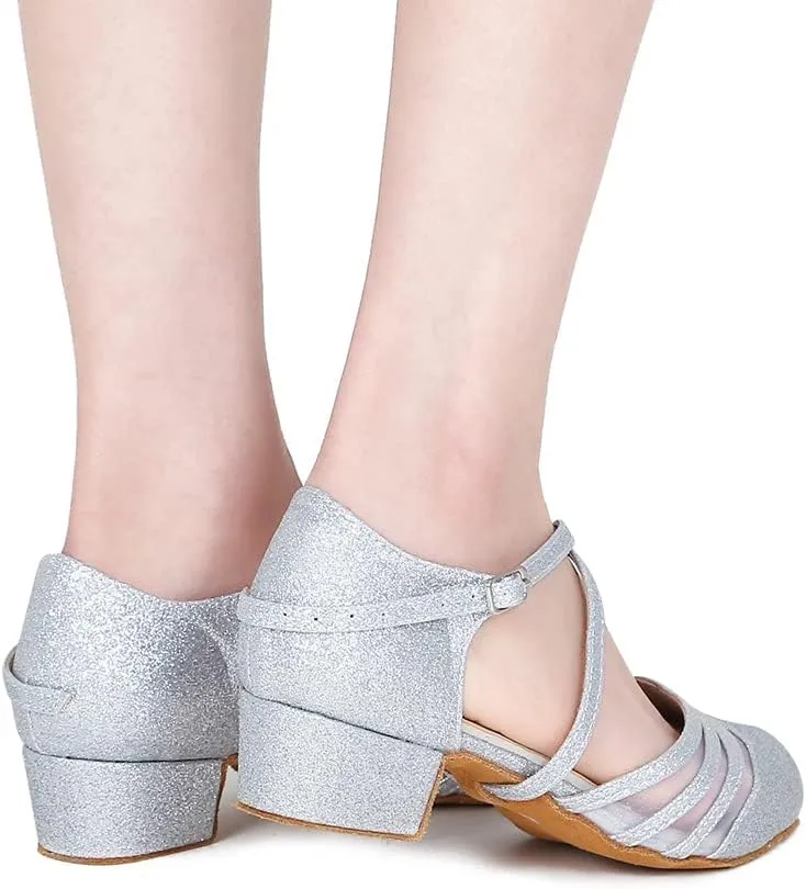Womens Ballroom Dance Shoes for Social Beginner Salsa Latin Closed Toe Dancing Shoes 1 1/2 inches Heels S13