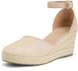 Womens Espadrilles Sandals, Closed Toe Platform for Women Ankle Strap Casual Comfortable Wedge Sandals