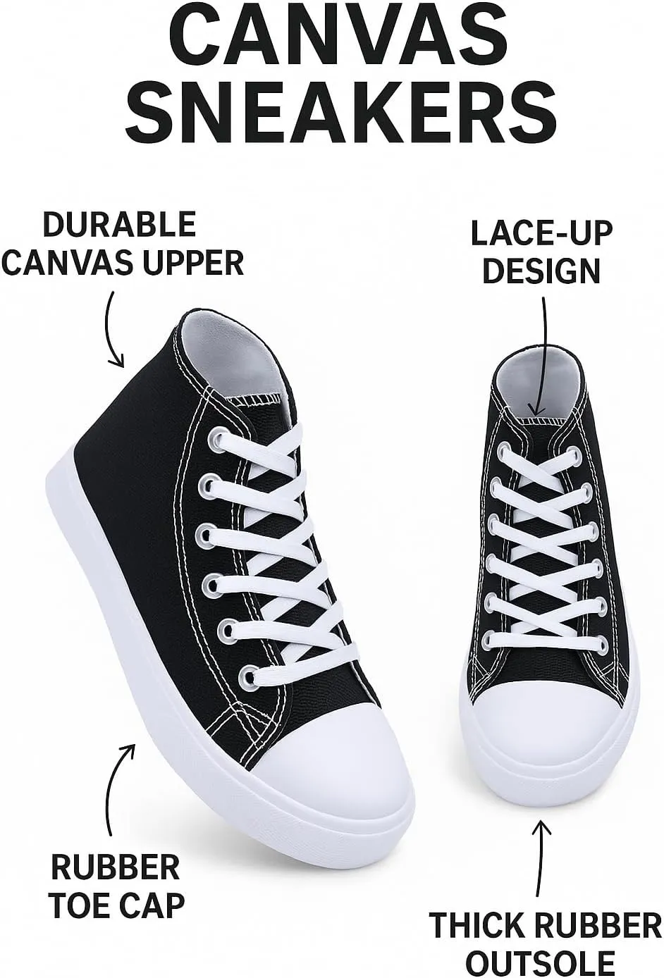 Women's High-Top Canvas Sneakers  Classic Lace-Up Casual Shoes with Extra Shoelaces  Comfortable, Stylish, and Durable