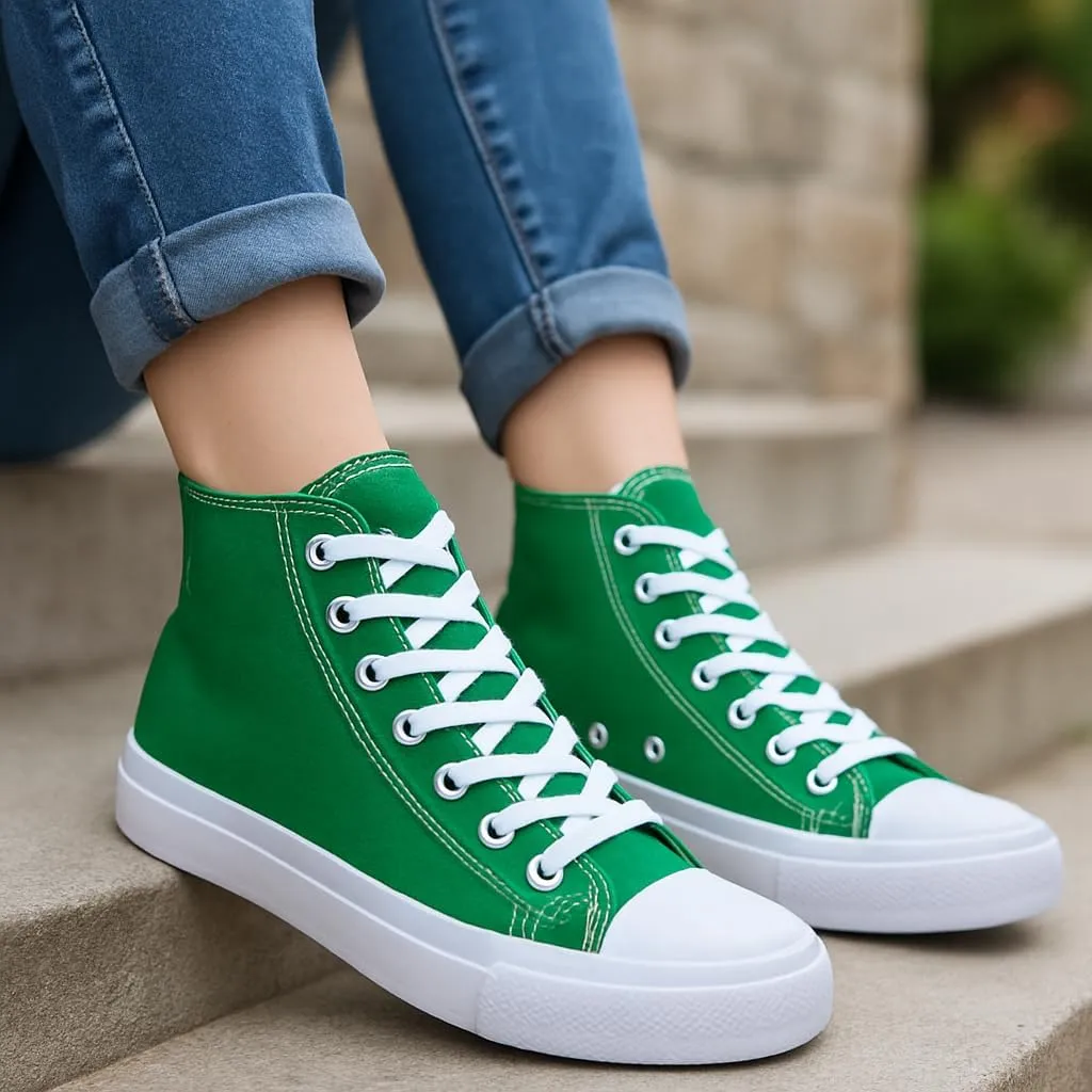 Women's High-Top Canvas Sneakers  Classic Lace-Up Casual Shoes with Extra Shoelaces  Comfortable, Stylish, and Durable