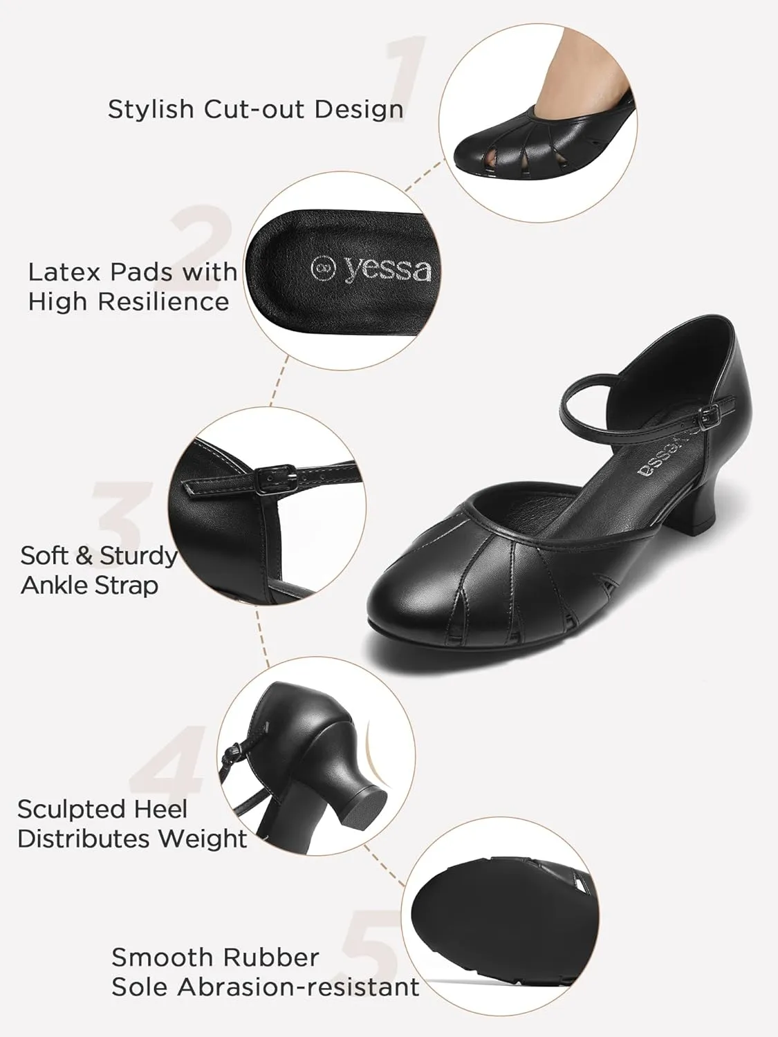 YESSA 1920s Shoes for Women Character Shoes Ankle Strap Dance Shoes for Ballroom Salsa Folklorico Tango Swing 2" Dancing Heels