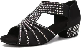 YYTing Full Rhinestones Ballroom Dance Shoes Women Latin Salsa Wedding Indoor Crystalss Suede Sole Slipper 1.5in Heels